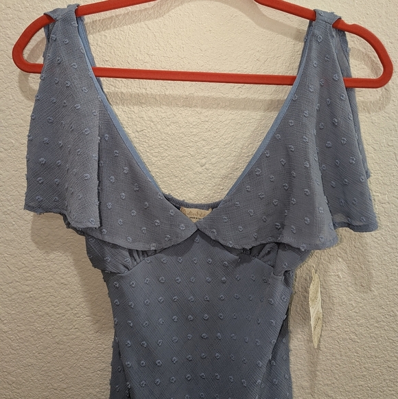 Swiss Dot Flutter Sleeve Mini Dress Altar’d State Blue NWT Size S Coquette Girly - Picture 2 of 9